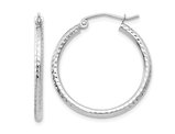 14K White Gold Diamond-Cut Hoop Earrings 3/4 Inch (2.00 mm)